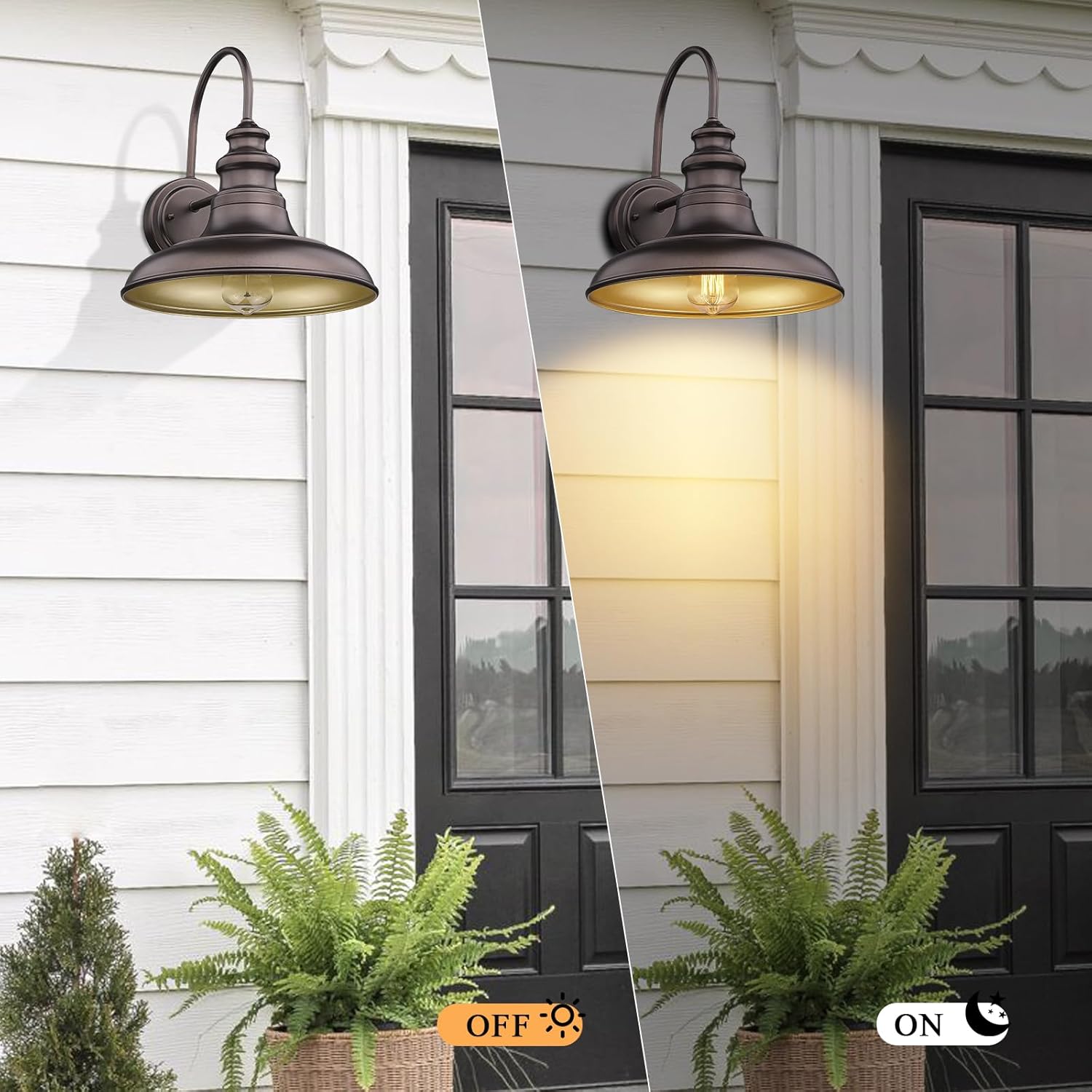 Outdoor Barn Light Fixture Farmhouse Wall Mount Light Wall Sconce Exterior Wall Lighting Fixture Industrial Bronze Finish Lantern for Porch with Gold Interior, 1Pack, RZ004 ORB