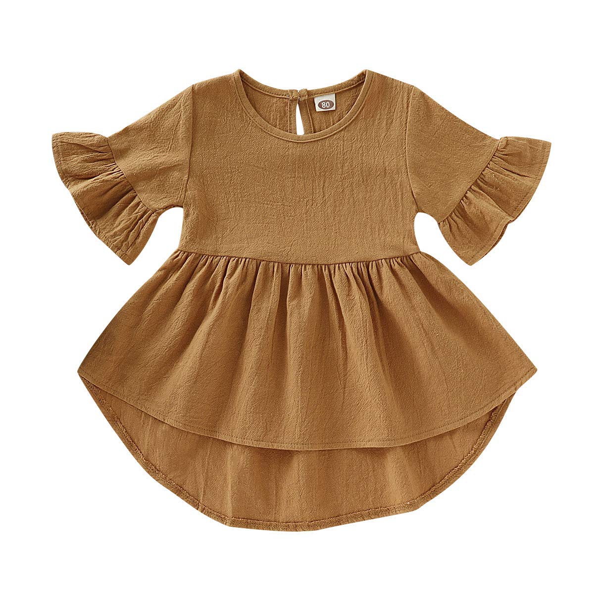 OKHALIKA Toddler Baby Girls Dress Summer Flare Sleeve Solid Color Irregular Sundress Clothing (Turmeric, 4-5T)