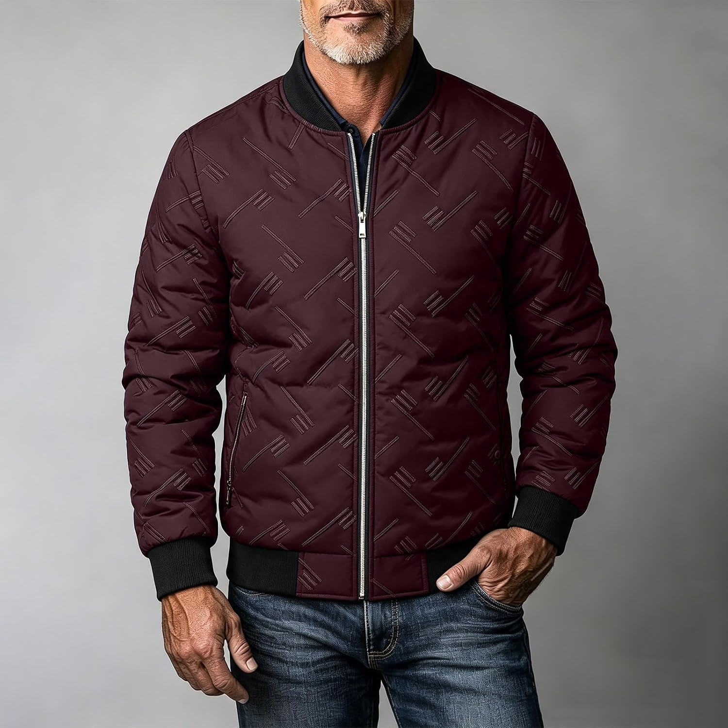 Men's Thermal Quilted Bomber Jacket Winter Padded Warm Zip Coat