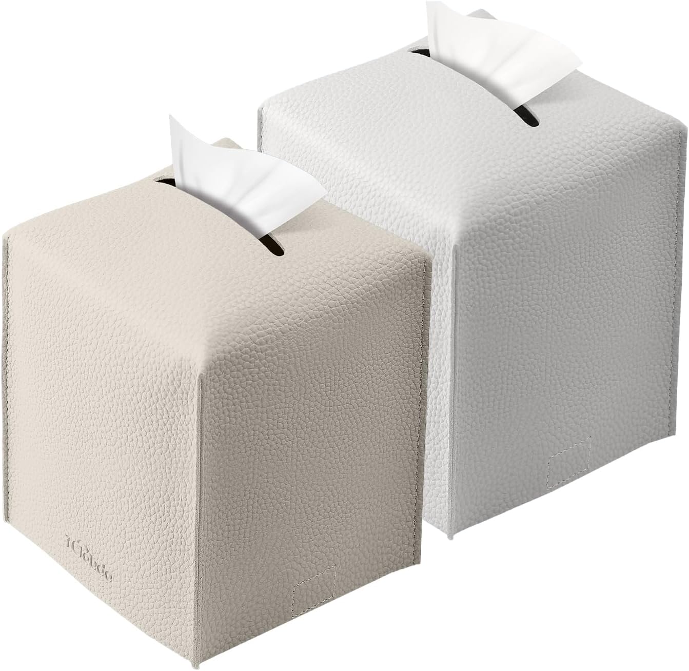Tissue Box Cover, Tclouda, Modern PU Leather Square Tissue Box Holder for Creative Decorative, 2 Pack, Ideal for Bathrooms/Office/Nightstand Tent/Dining Table, 5"X5"X5", White&Off-White