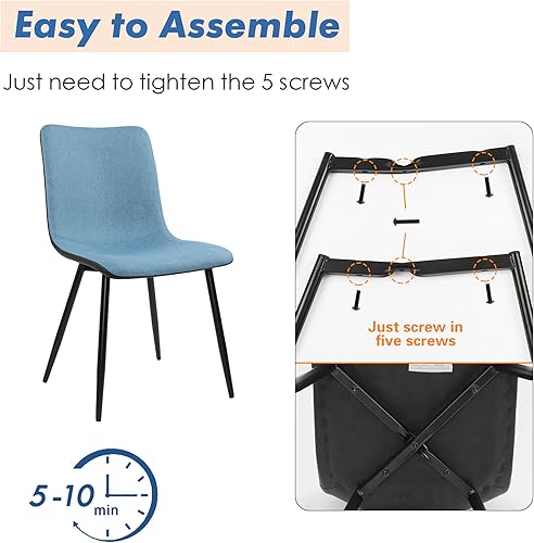 Miniatura 4 de DAGONHIL Sillas de comedor para cocina, tela de lino, sillas laterales modernas con patas de metal, respaldo de PVC y cómodas sillas tapizadas,