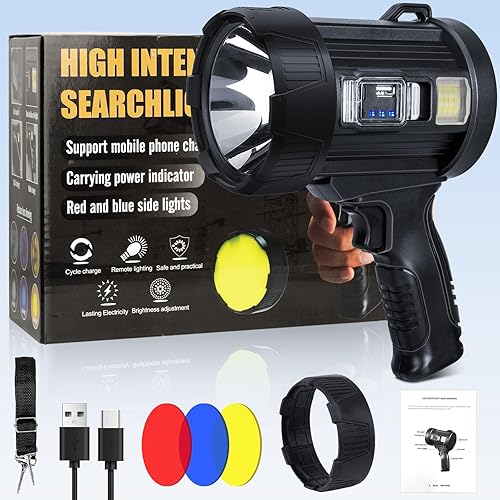 Miniatura 9 de Foco recargable, 99,000 lm súper brillante de mano luz LED linterna de alto lúmenes, reflector grande al aire libre con paneles solares y luz COB