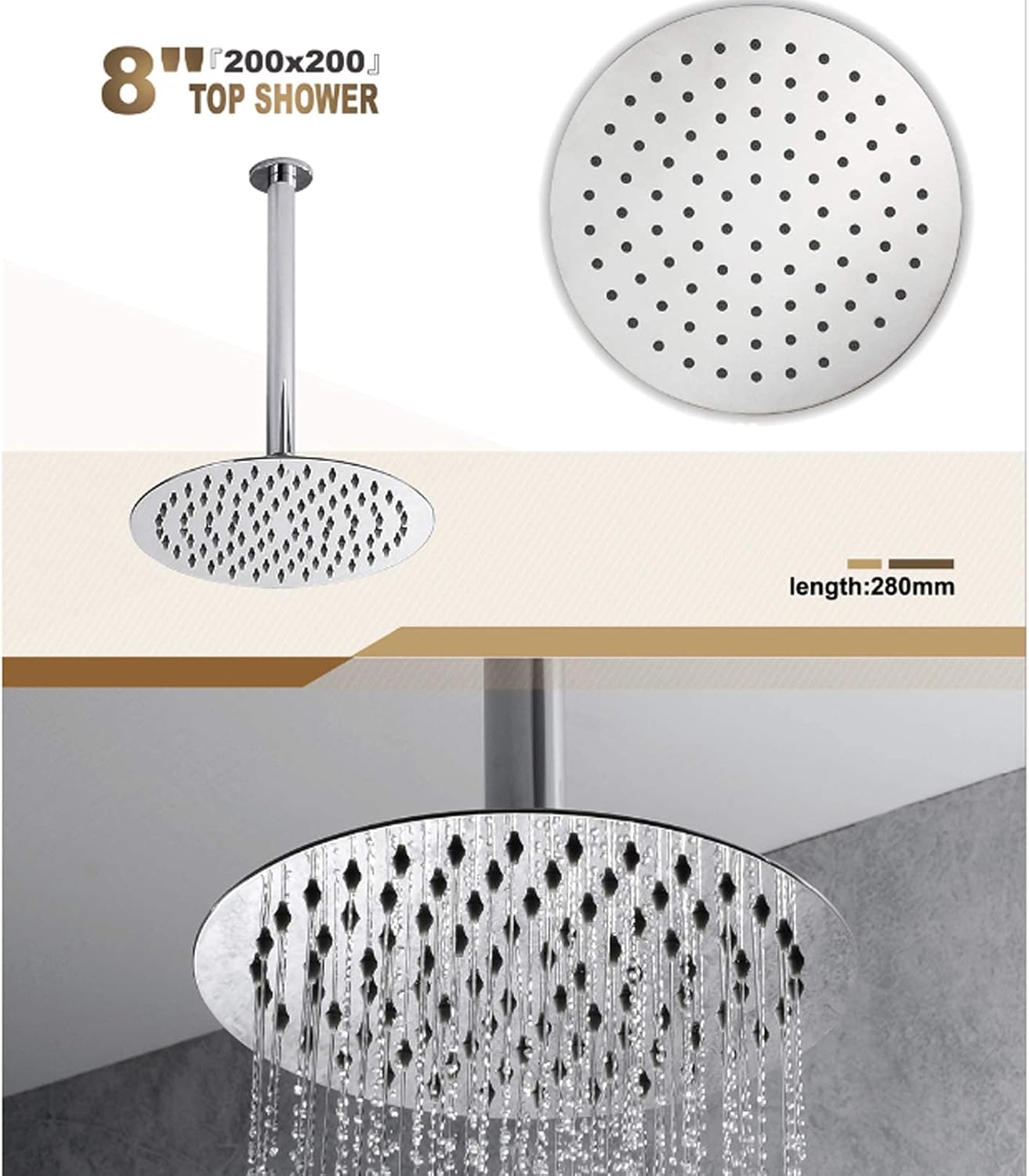 Chrome Rain Mixer Shower Combo Set Ceiling Mounted Bathroom Shower Faucet Set with Round 8 Inches Shower Head, Handheld Shower, Tub Spout, Bidet Sprayer