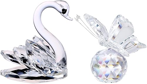 H&D HYALINE & DORA Figuras de arte de animales lindas hechas a mano, mariposa voladora de cristal y pisapapeles en forma de cisne