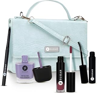 SUGAR Cosmetics Makeup Kit, Intense Kajal + Lengthening Mascara + Lip Cream + Nail Lacquer with Sling Bag Price In India