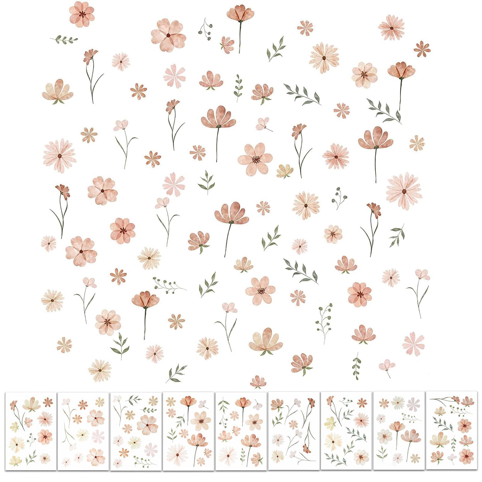 9 Sheets Flower Wall Stickers Living Room, Flower Stickers Wall Art Sticker