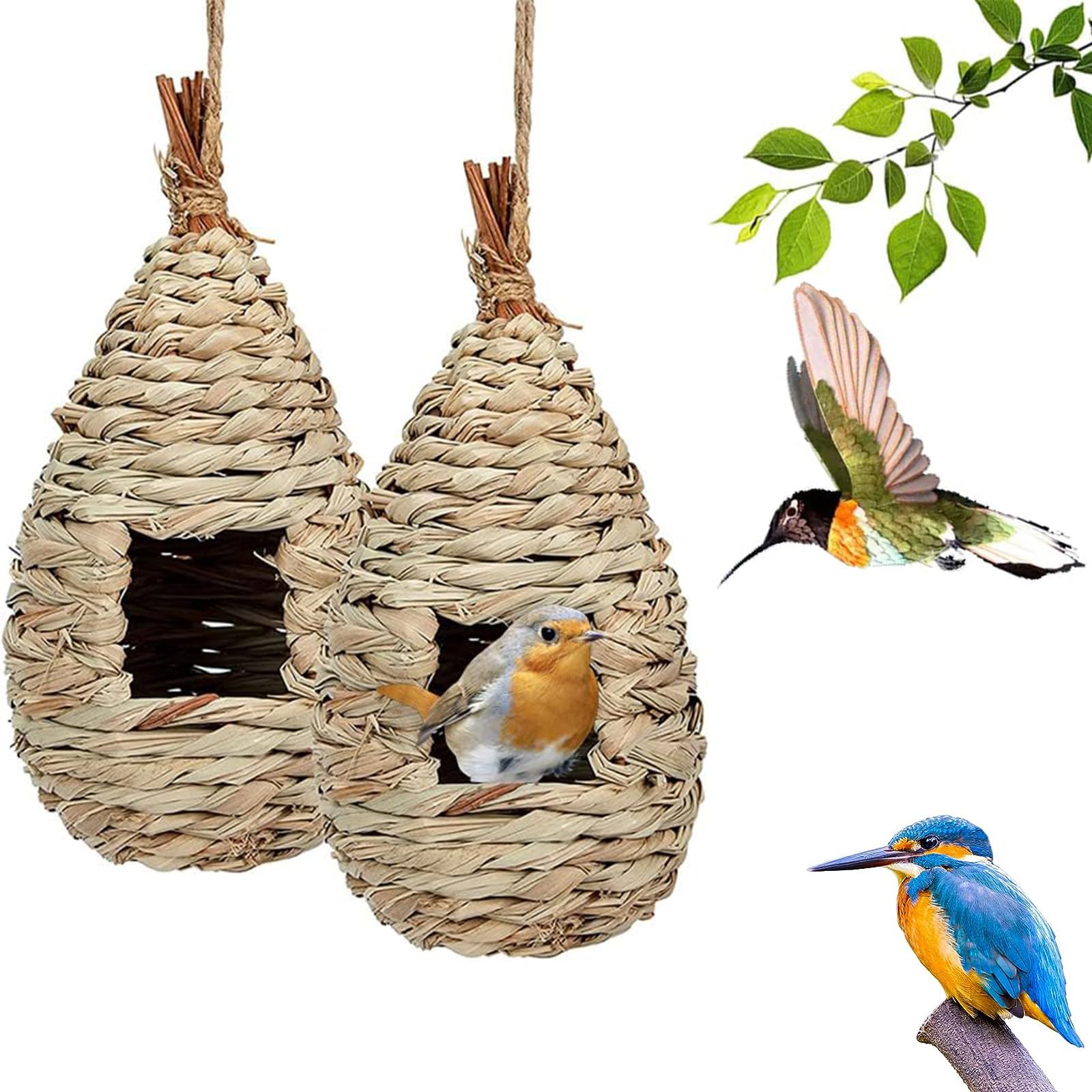 Maison De Colibri Suspendue - Nid De Colibri Tissé à La Main | Maison D'oiseau Nid Oiseaux Cages Nid Herbe Cabane à Oiseaux Pour - Animalerie