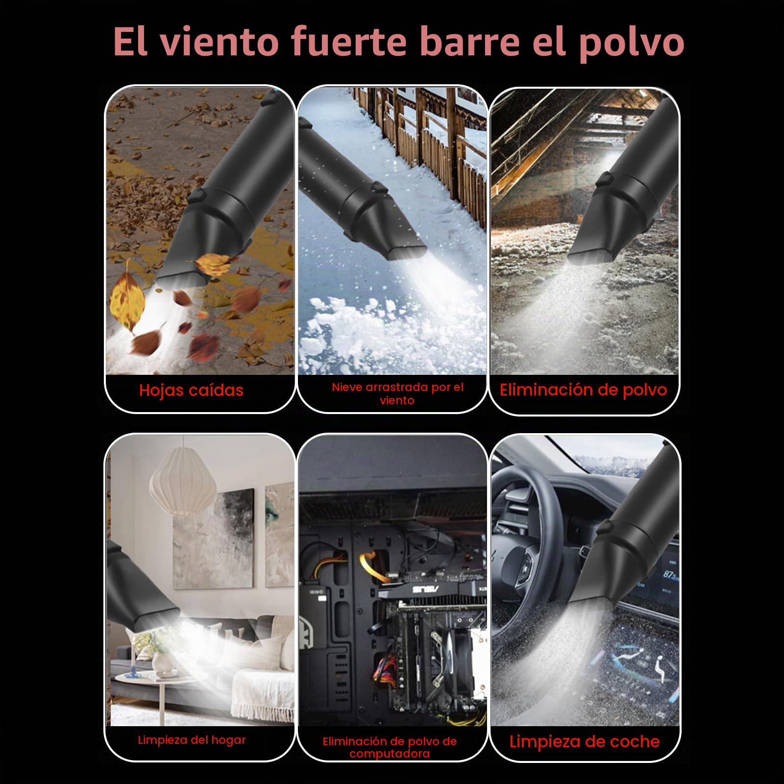 Mini Soplador De Hojas Bateria, 800W 35000 RPM Turbo Soplador De Aire Potente Sopladora De Hojas Con 1300mAh Baterías, 3 Boquillas, Cordless Turbo Leaf Blower Para JardíN, Coche, Nieve Y Polvo
