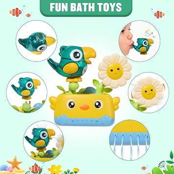 Bath Toys Toddlers 2-4, Mold Free Toddler Bath Toys, Baby Bathtub Water Toys with Strong Suction Cups Waterfall Shower Toy with Bath Cups & Watering Can for 18+ Months Boy Girl Gifts