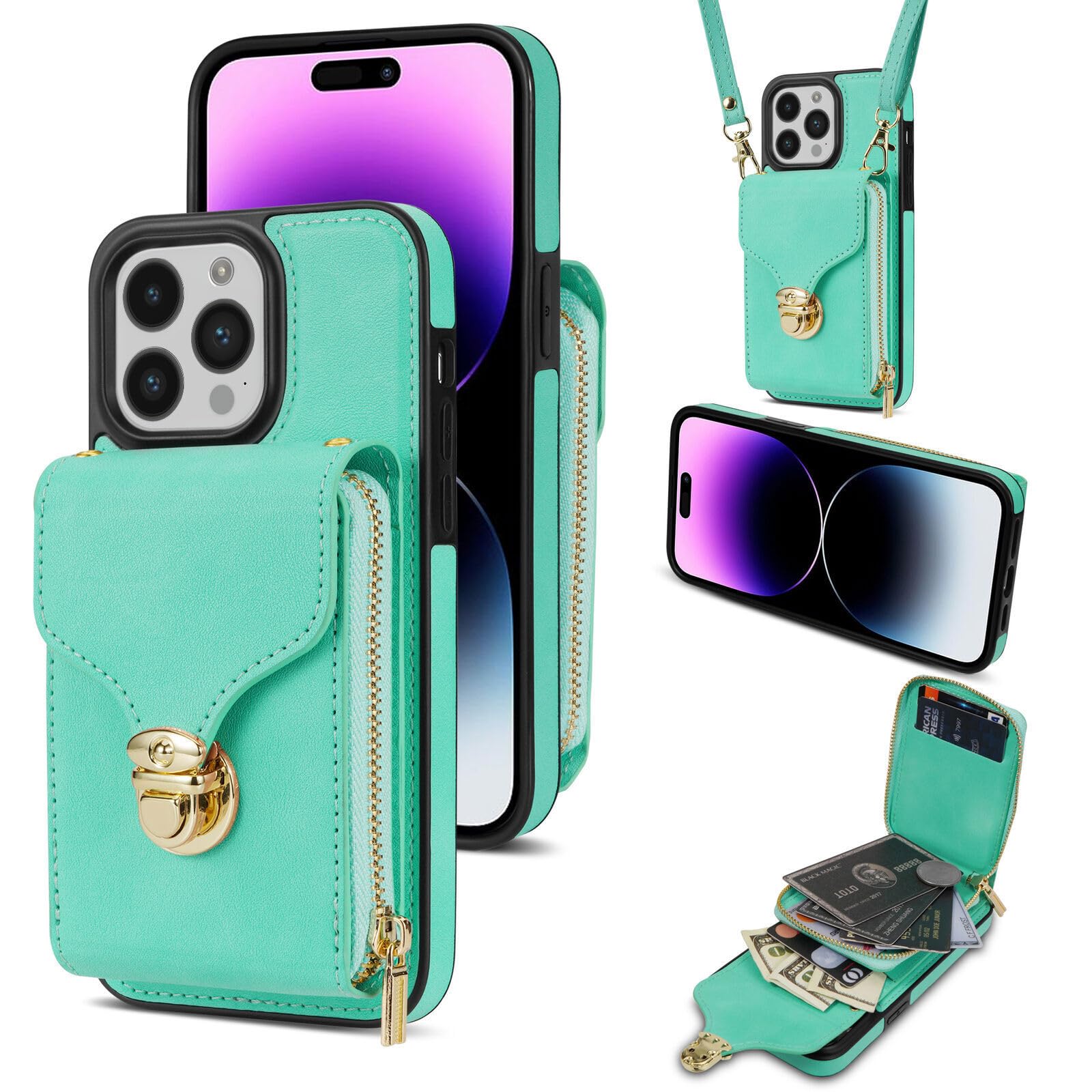 Housse en cuir iPhone 14 Pro vert finition haut de gamme chic