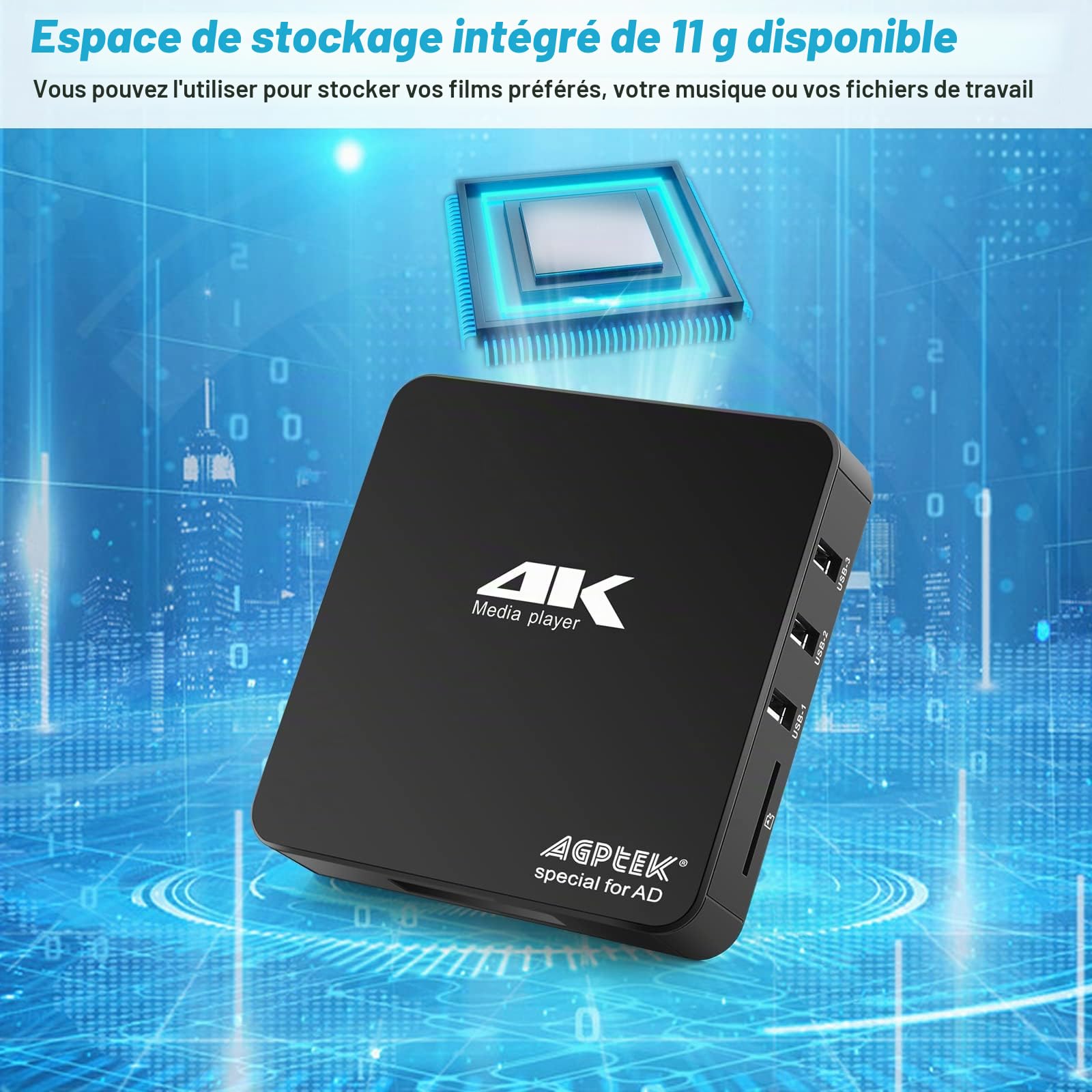AGPTEK Lecteur multimédia numérique 4K Ultra HD Sortie HDMI / AV PPT MKV AVI RMVB RM pour HDTV avec Prise en Charge de la télécommande