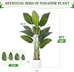 Artificial Bird of Paradise Plant 5Ft Tall Fake Tropical Palm Tree Large Fake Plants with 10 Silk Banana Leaves Faux Plant Indoor Decor Trees with White Pot for Home Bedroom Living Room Office