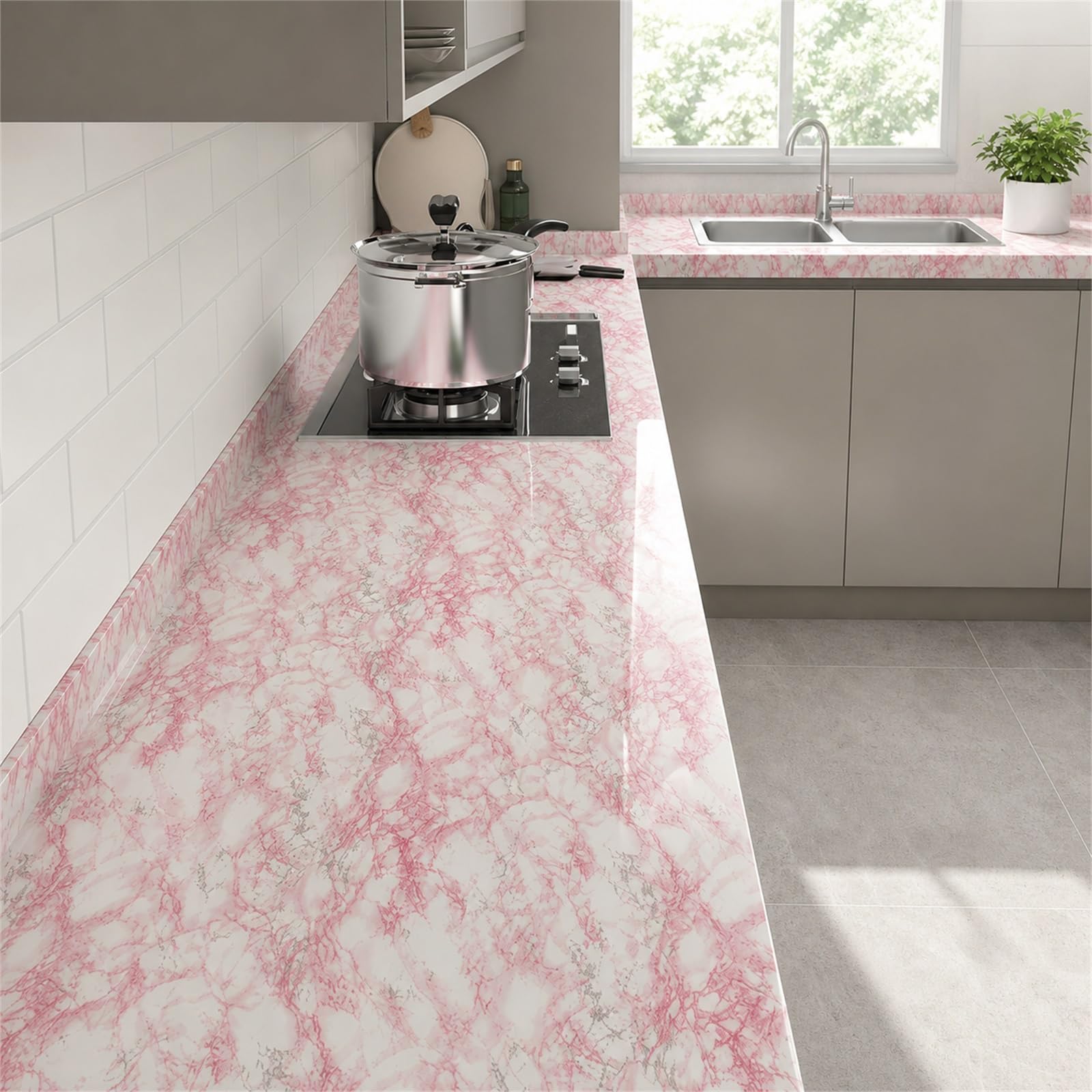 Vinilo encimera cocina marmol en lamas adhesivas resistentes