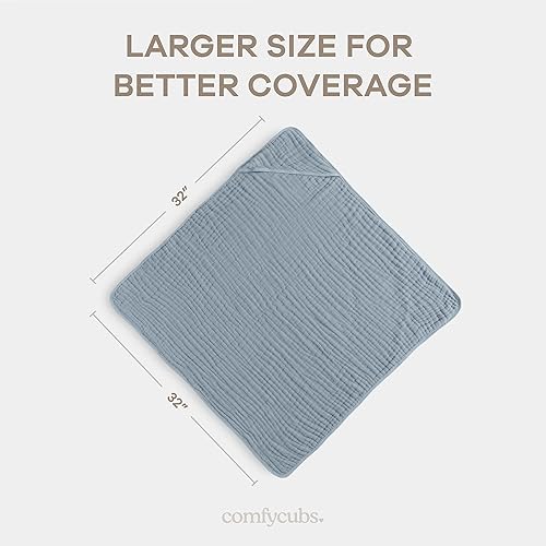 Miniatura 8 de Comfy Cubs Paquete de 2 toallas de bebé con capucha, grandes de 32 x 32 pulgadas, 6 capas de 100% algodón de muselina para bebés, niños pequeños y