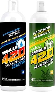 Formula 420 Perfect Pair : 1 Bottle Formula 420 Soak-N-Rinse 16 oz & 1 Bottle All Natural Formula 420 Pipe Cleaner - Cleans - Glass, Pyrex, Metal, Ceramic 16 oz (2 Bottles Total)