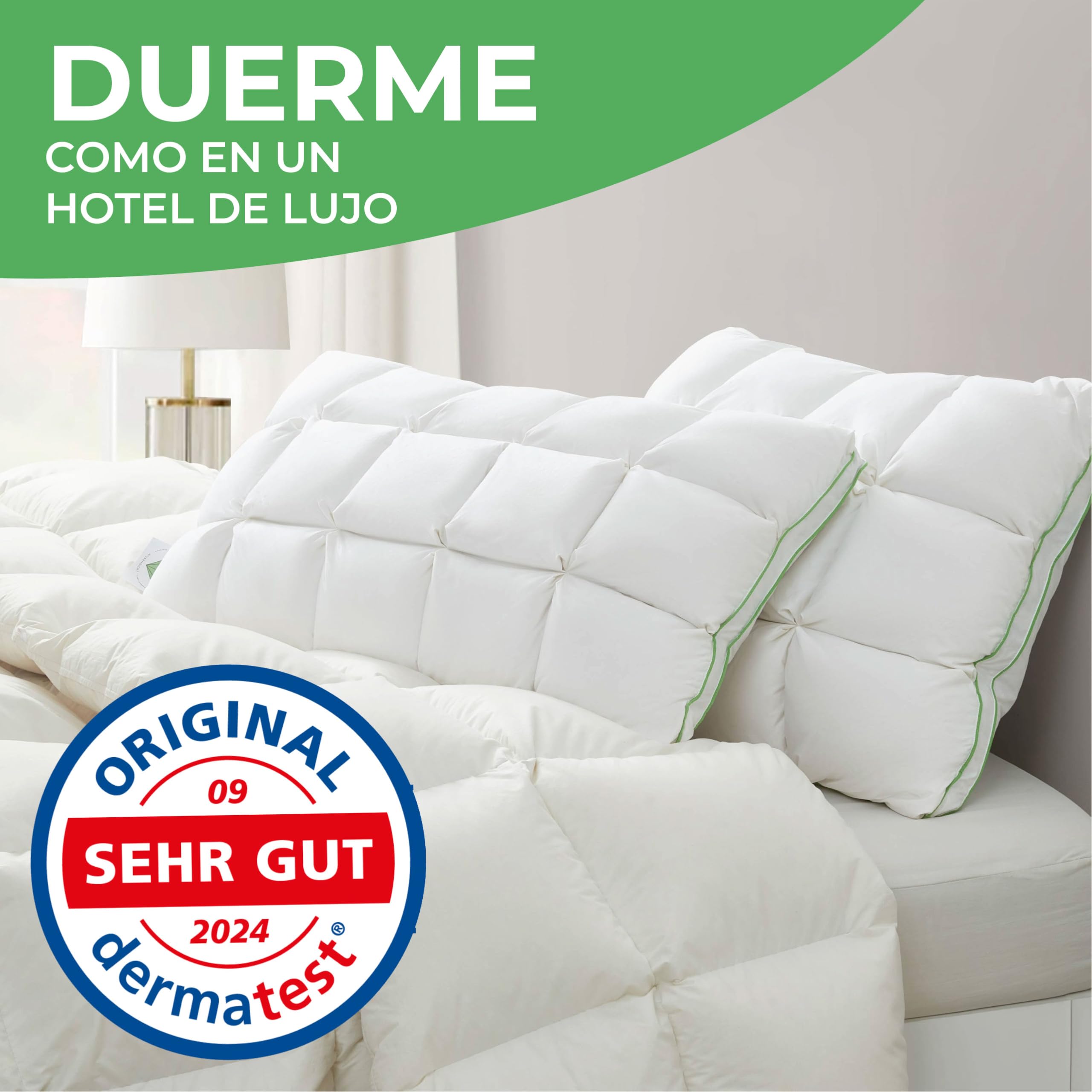 Welldora Almohada Premium 50x70 cm, 100% Fibras de plumón y Plumas, Media | Diseño de nubes para máximo confort | De lado y boca arriba | Oeko-Tex | Dermatest “Muy bueno” | Prestigiosa marca suiza