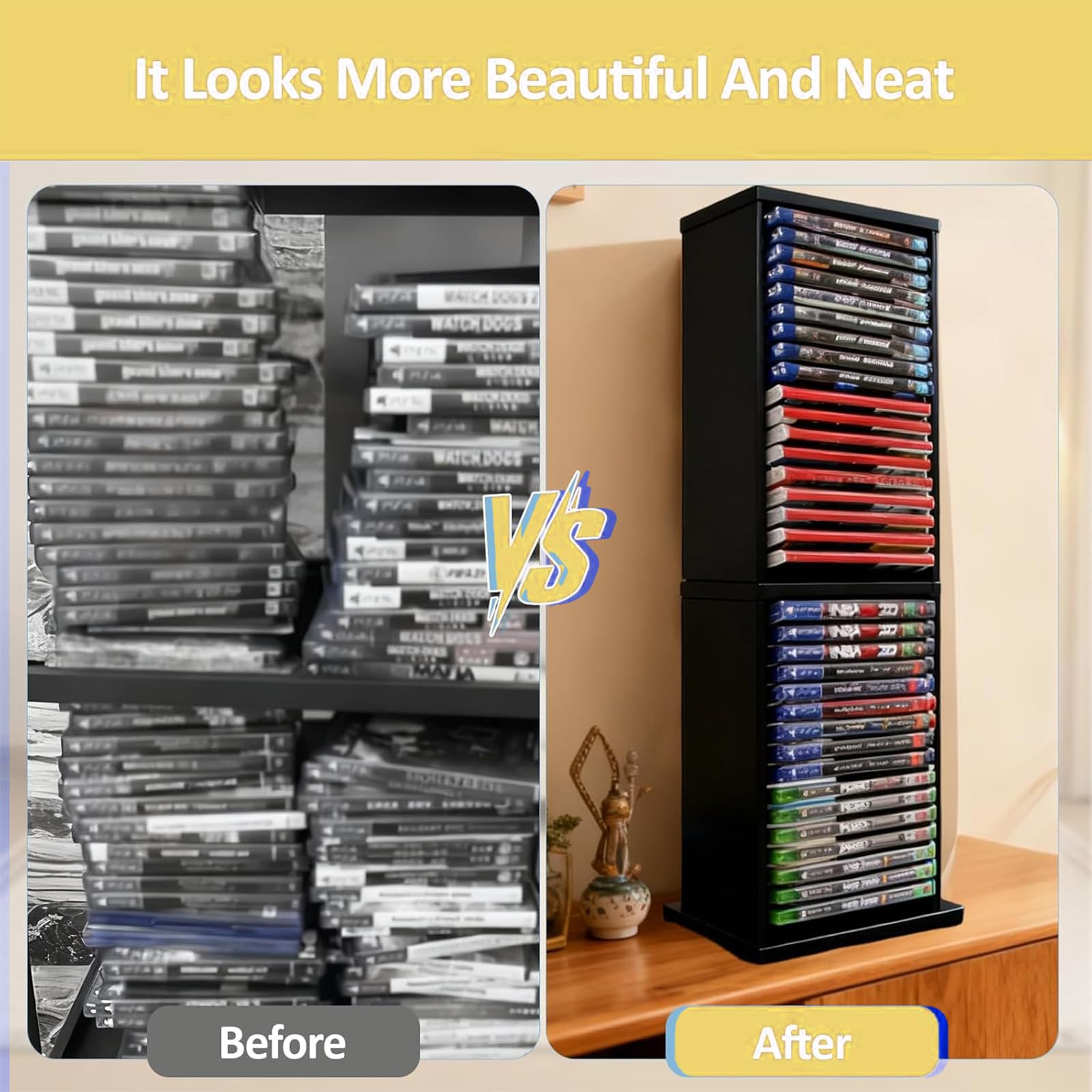 Supporto per Rack Torre di Archiviazione per Scatola di Dischi di Giochi 36 Pezzi di Dischi di Gioco,Supporto Verticale per PS5/PS4/Slim/Pro,Nero