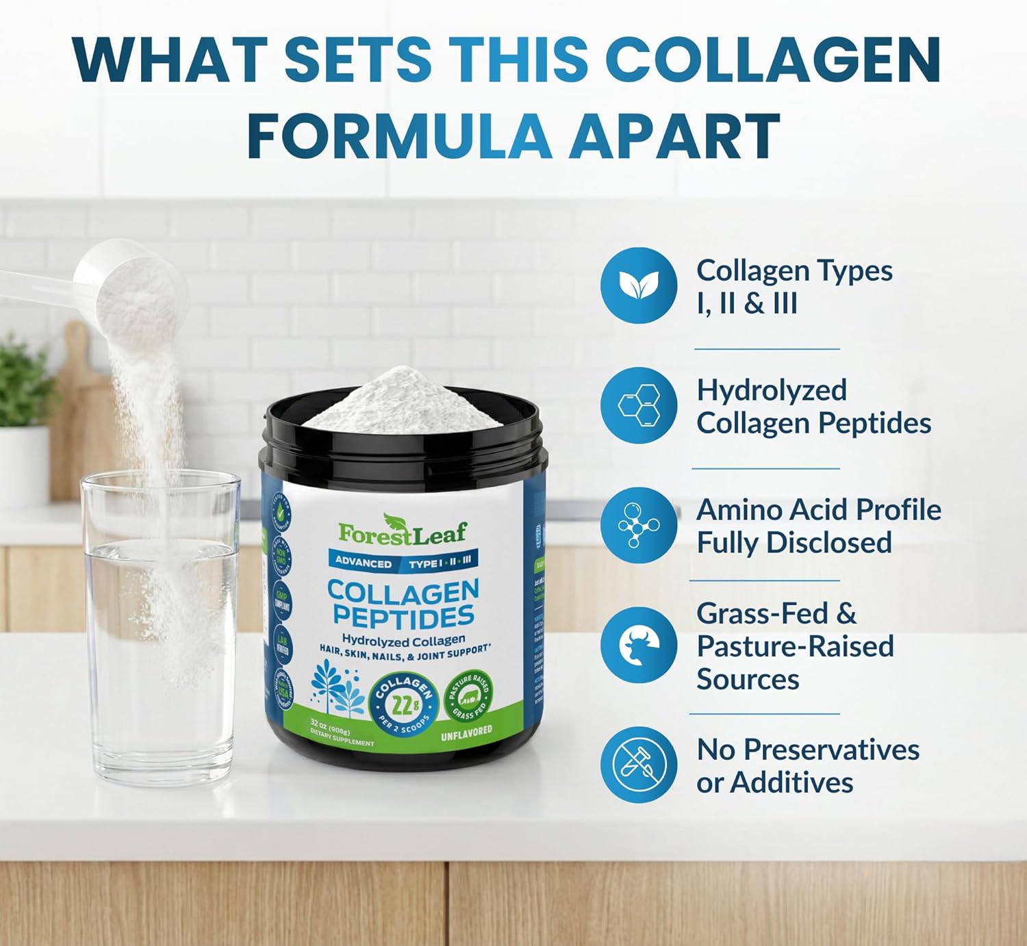 Collagen Peptides Powder Unflavored - Hydrolyzed Collagen Protein Powder Type 1, 2 & 3 - Grass Fed Keto Collagen Powder for Women & Men - Vital Hair, Skin, Nails, Joints, Recovery, 11g Per Serving - Image 4