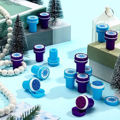 Miniatura 3 de 60 sellos de nieve de invierno de goma congelados para niños, varios colores, para hacer tarjetas, regalos de fiesta de Frozen (azul oscuro, azul