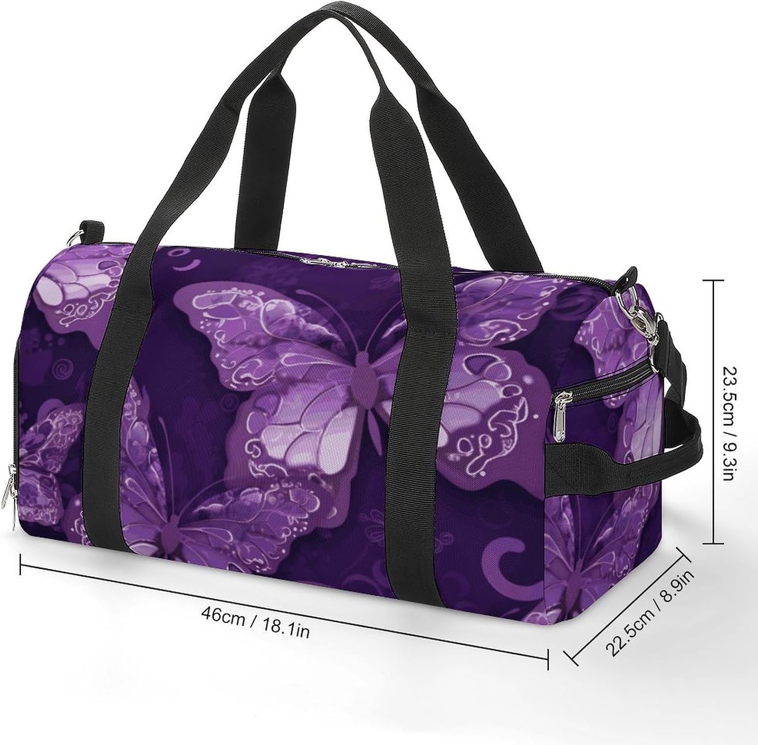 Gym Bag for Men Travel Duffle Bag Purple Butterflies Tote Bag Weekender Duffel Bag Weekender Bag for Sports