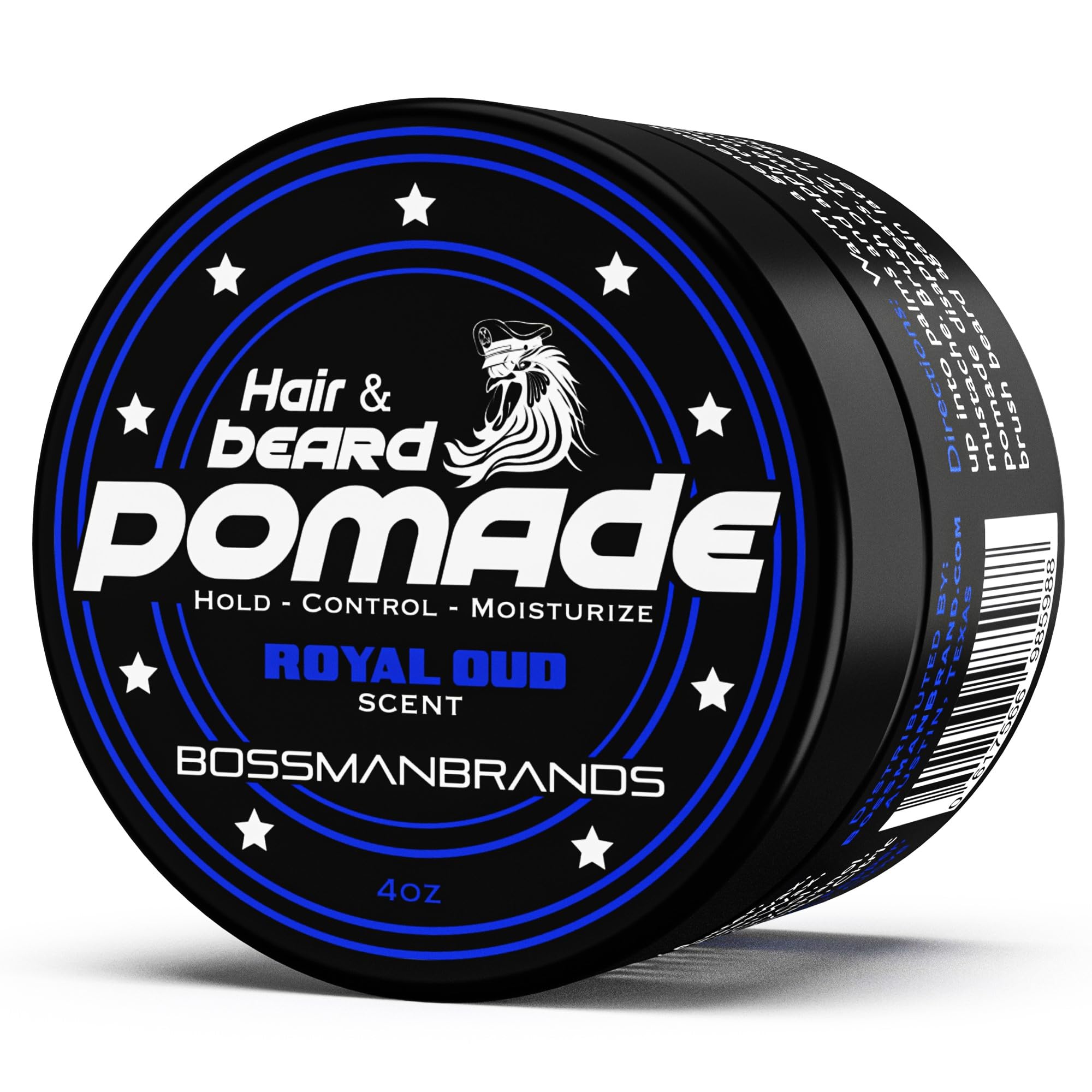 BossmanHair & Beard Pomade for Men (Royal Oud Scent) – Medium Hold & Moisturizing for Hair, Beard & Mustache Styling – Made in USA
