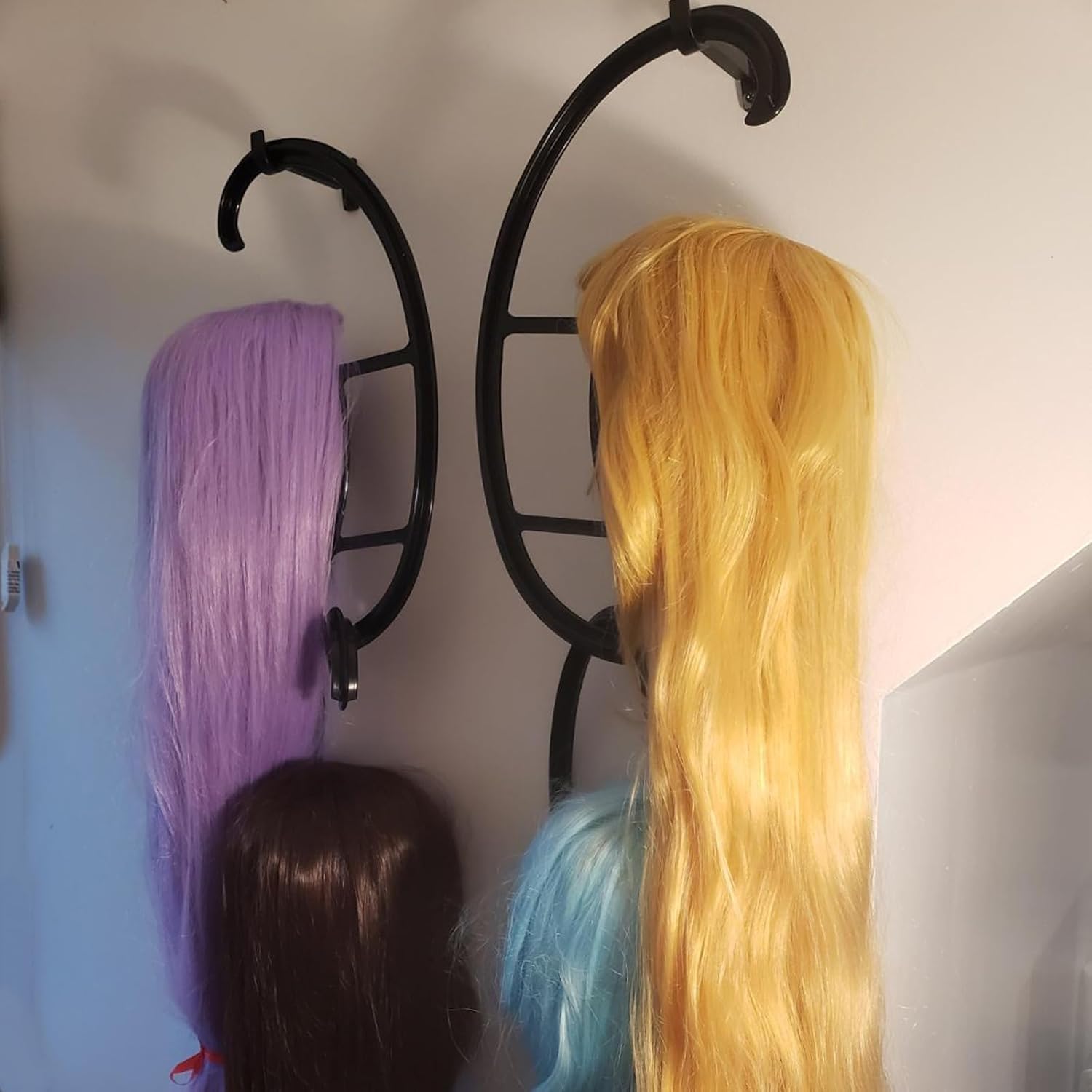 KEILEOHO 10 Pack 15 Inch Wigs Hanger, Portable Hanging Wig Holder Stand, Collapsible Wig Display Hanger, Wig Rack for Multiple Wigs and Hats, Black