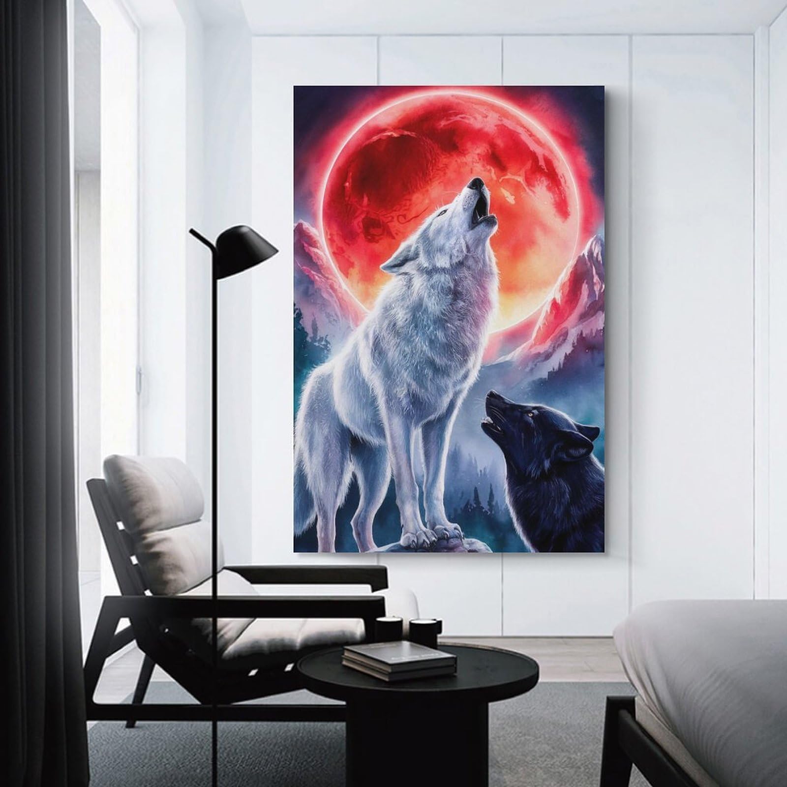 Junmoney Decorative Wall Artwork Wolf Howling, 20x30inch(50x75cm), for Lounge, Bedroom Or Personal Spaces, Thoughtful Wall Decor for Art Lovers