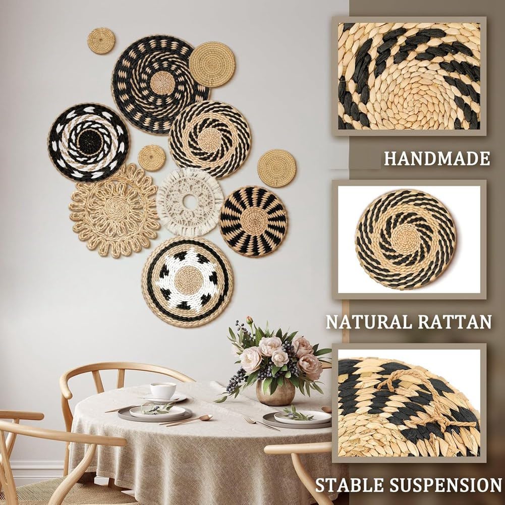 Canasta tejida para decoración de pared, 11 unidades, estilo bohemio, para colgar en la pared