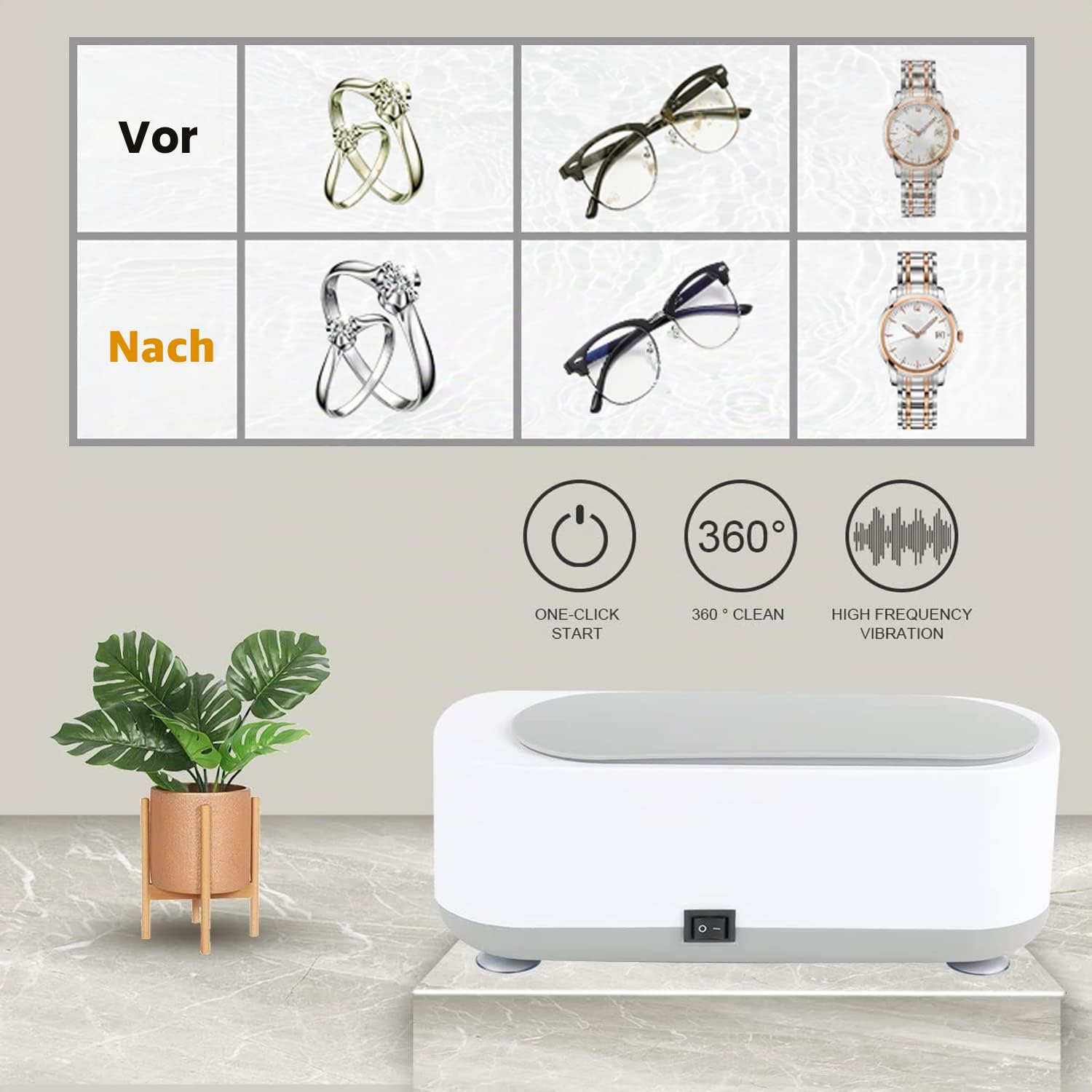 Ultraschallreiniger, Ultraschall-Schmuckreiniger, Ultraschall-Reinigungsmaschine Professioneller tragbarer Sonic-Haushaltsreiniger zum Reinigen von Schmuck, Brillen, Uhren, Münzen, Make-up-Pinsel