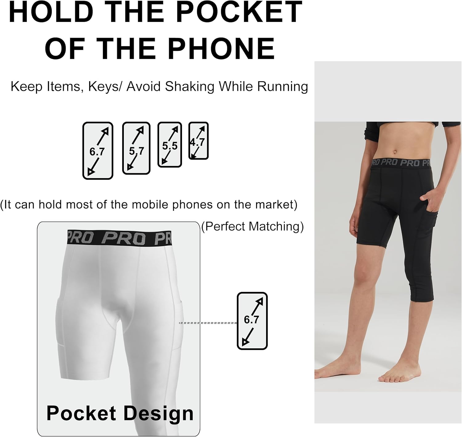 2 Pack 3/4 Boys Compression Pants One Leg Compression Tights Quick Dry Basketball Leggings Running Sports Athletic - Image 2