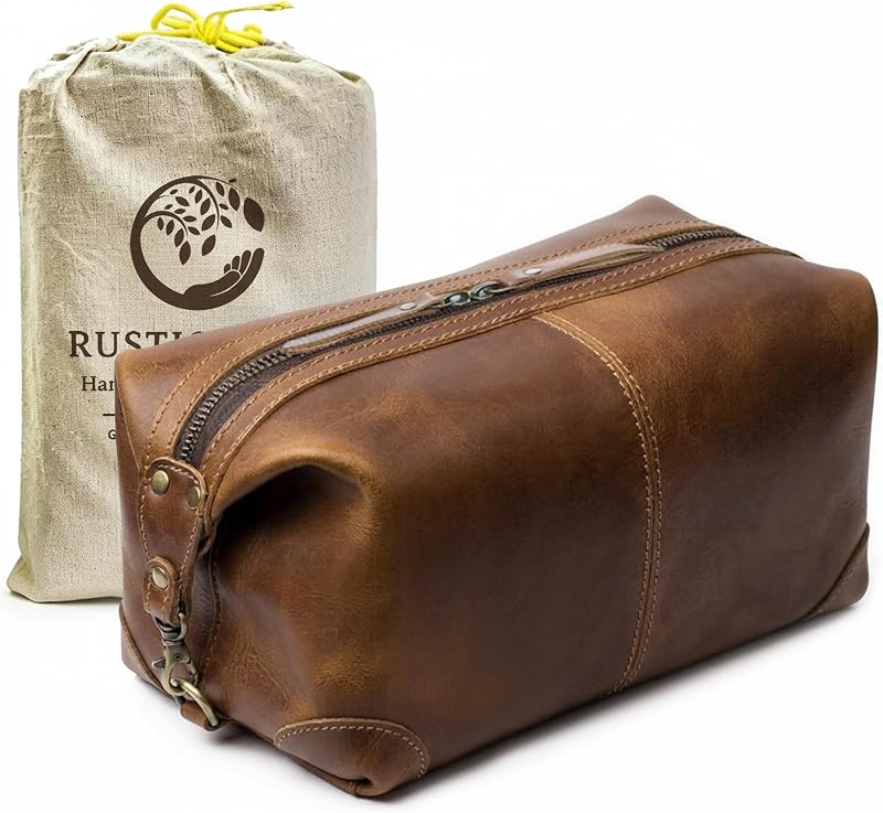 Necessaire de couro RUSTIC TOWN para viagem, com compartimento para artigos de higiene e barbear