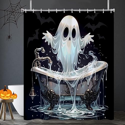 Cortina de ducha de Halloween, espeluznante fantasma gótico de terror que toma una bañera, cortina de baño, divertida cortina de tela impermeable