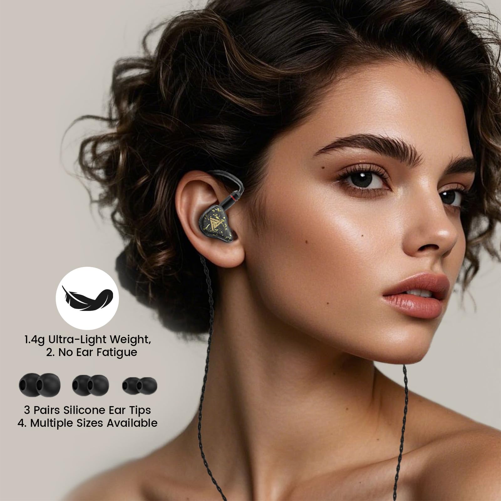 Kaiser Przewodowe słuchawki douszne, monitor douszny, HiFi Stereo IEM, podwójny sterownik, izolacja szumów, gniazdo 3,5 mm, do gier, muzyki, laptopa, muzyków (czarne, z mikrofonem)