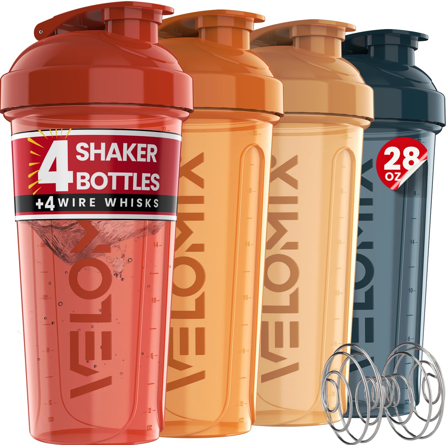 VELOMIX 4 Pack 28oz Protein Shaker Bottle for Protein Mixes, Silver Aurora — Amazon image 11