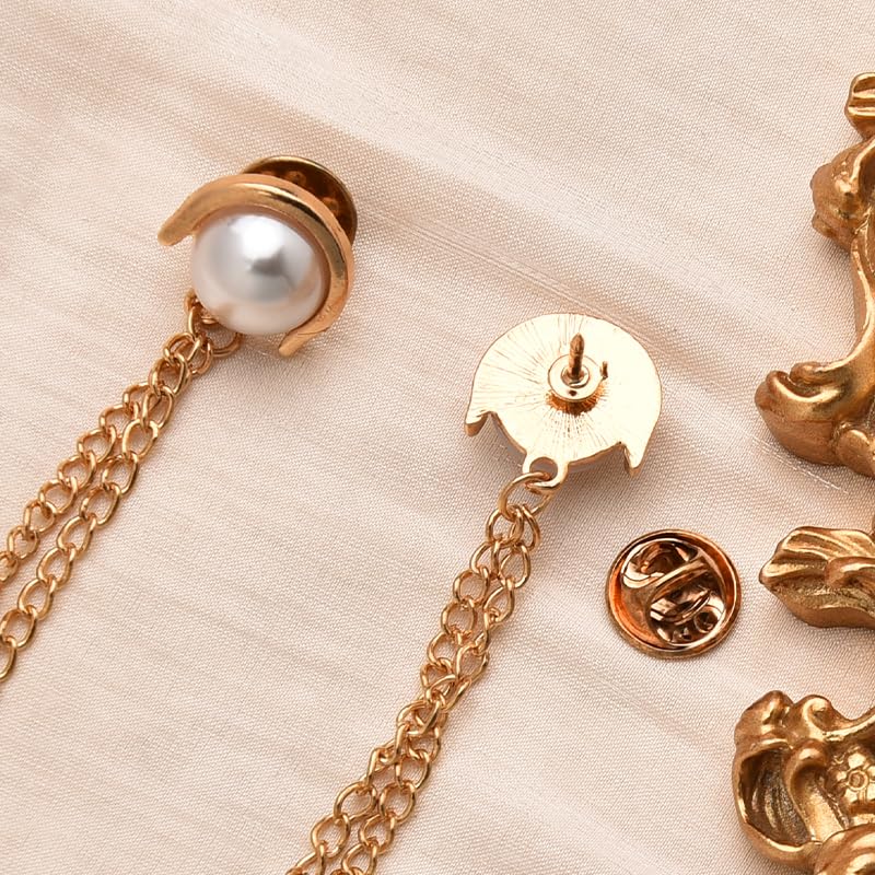 Image of Pearl Brooch Pins Tassel Chain Brooch Collar Pins Lapel Pins for Men Women Dress Shirt Collar Chain Suit Collar Brooch Hanging Chain Lapel Pin for Men Suits Tuxedo Shirt Accessories