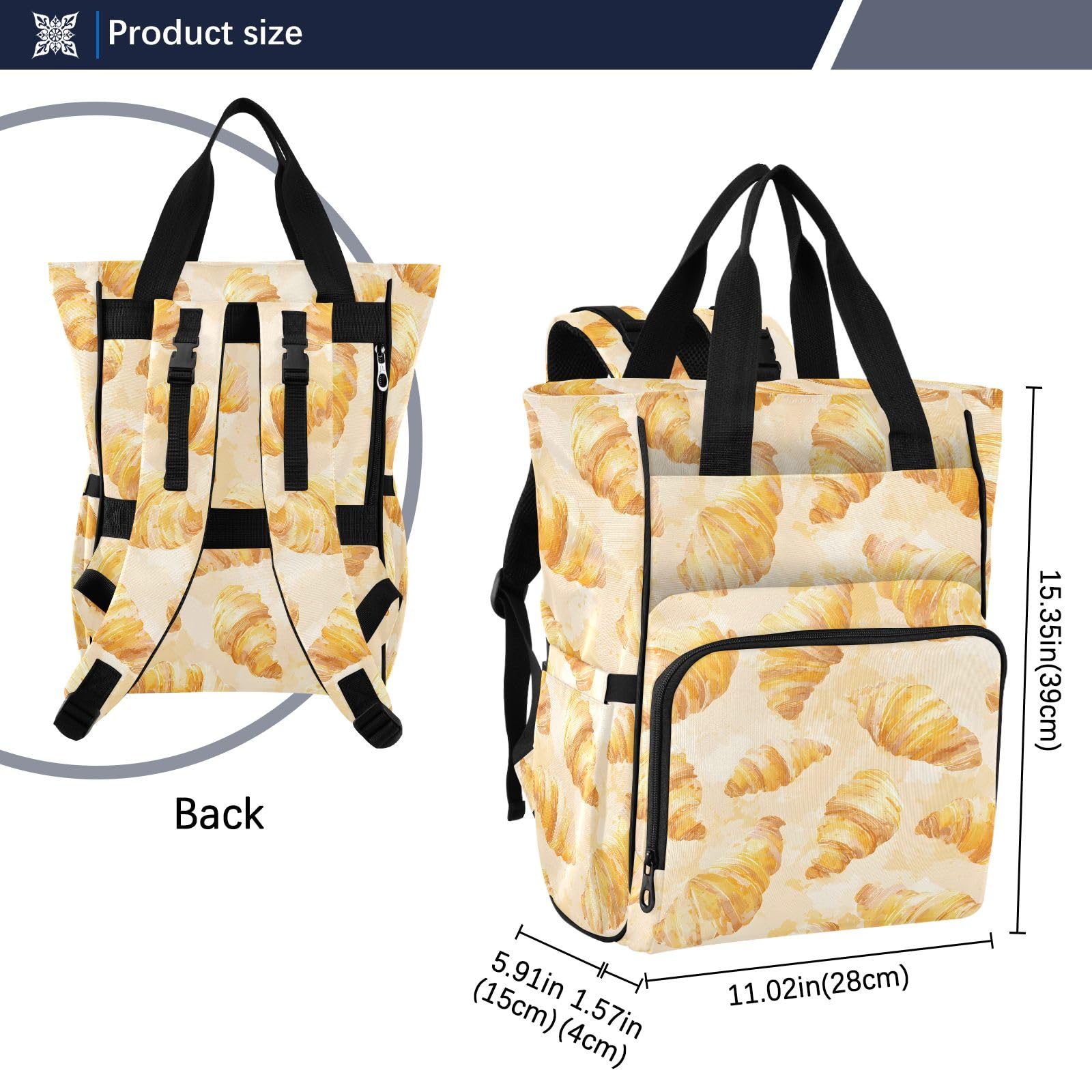 Mnsruu Croissant - Borsa per pannolini per bambini, motivo acquerello, grande, impermeabile, da viaggio, per mamme e papà