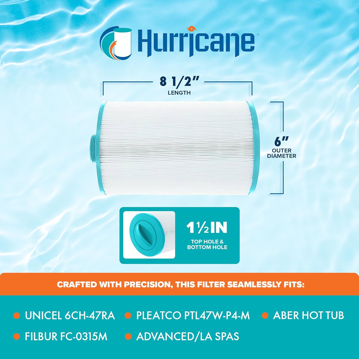 Hurricane Filters HF6H47-01 Advanced Spa Filter Cartridge - Replacement for PTL47W-P4-M, Unicel 6CH-47RA, Filbur FC-0315M, Advanced/LA Spas, Aber Hot Tub
