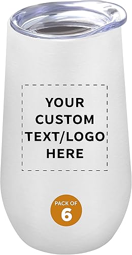 Copas de vino personalizadas de acero inoxidable sin tallo con tapas, 9 onzas, juego de 6, paquete personalizado a granel, perfectas para vino,