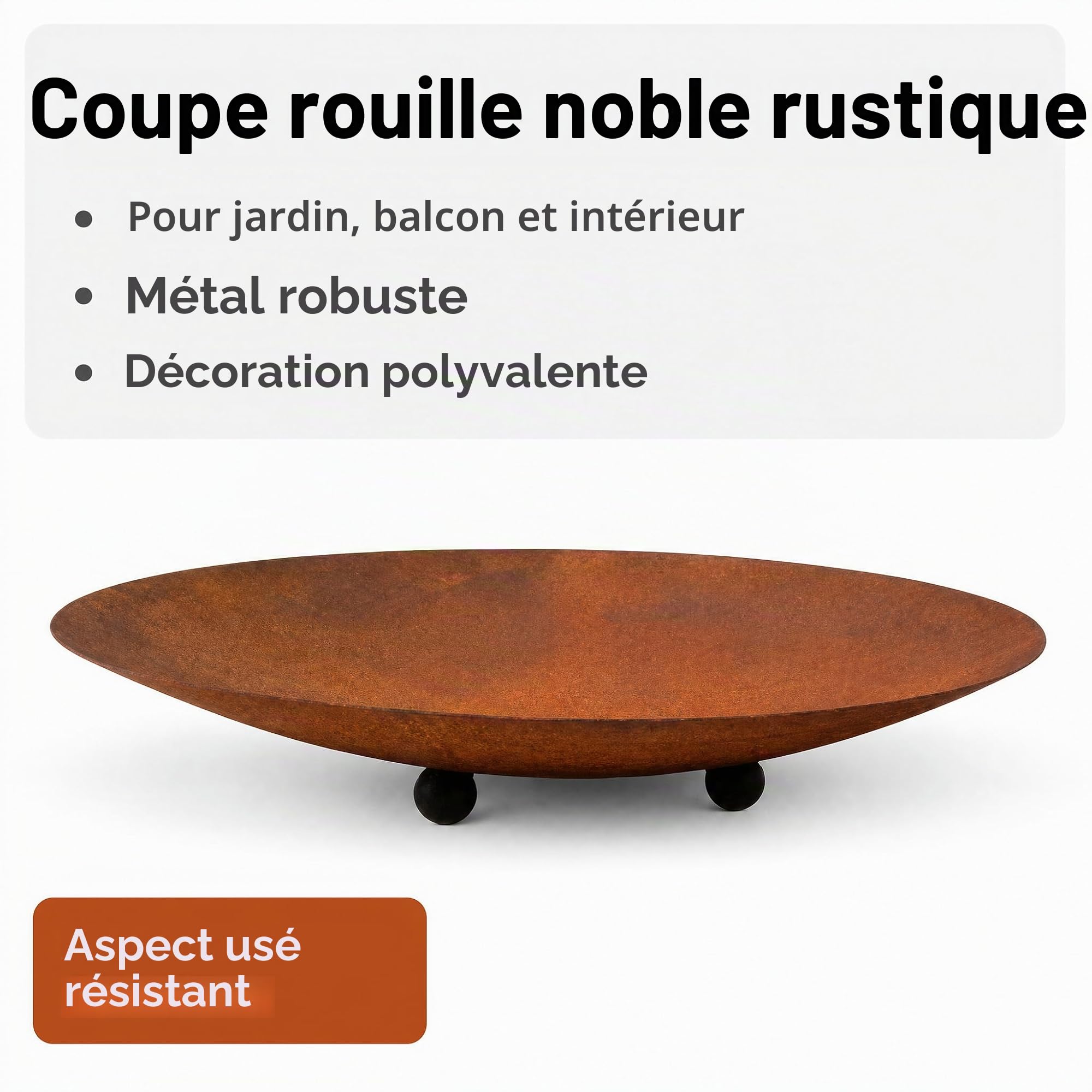Bol en métal, patine, 50 x 9 cm, décoration de jardin rustique et rouille, accessoire de décoration rond pour jardin, balcon et terrasse, taille M