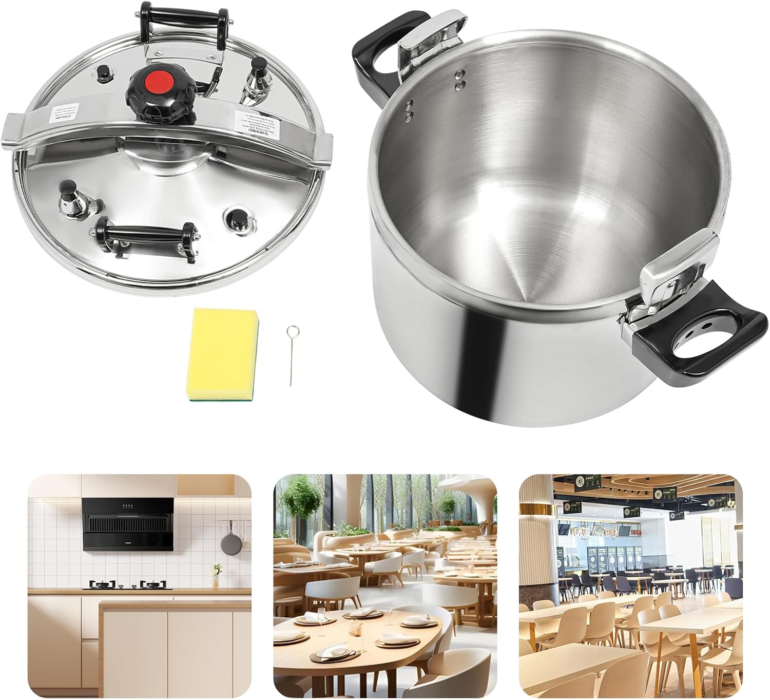 40L/42.27 Qt Stainless Steel Pressure Cooker, Pressure Canner Olla de Presion Pressure Stewing Pot with Two Safety Clips,One-Hand Locking Induction Compatible Cookware for Home