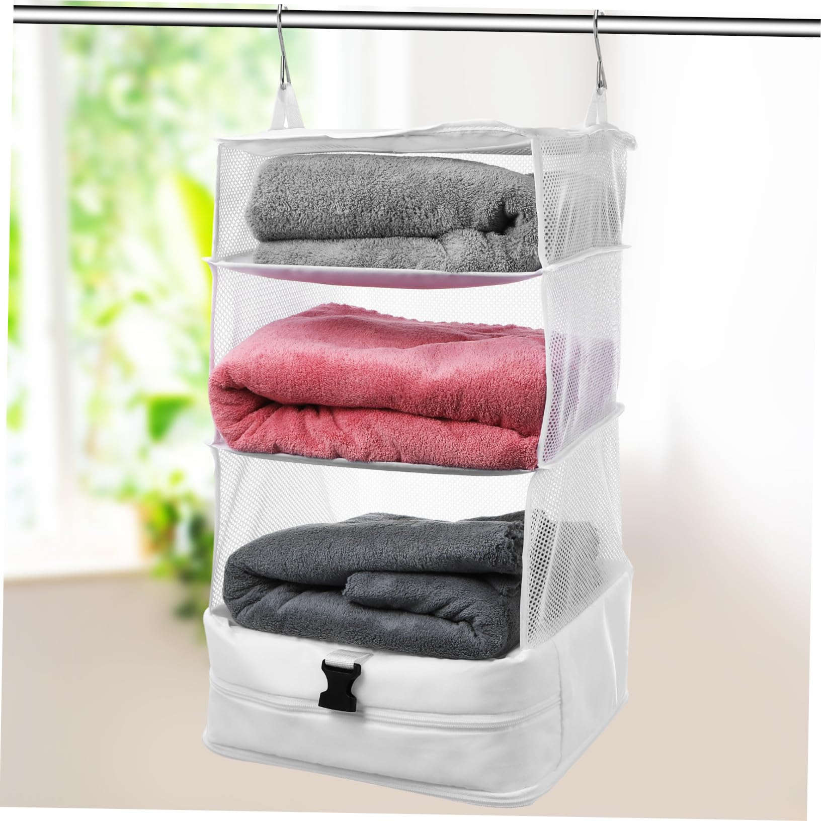 KOMBIUDA Organizer da Viaggio Sospeso Strati Sacchetto Bianco Piccolo per Riporre Vestiti e Accessori Portaoggetti Appendibile per Bagno e Valigia per Viaggio e Ottimizzato