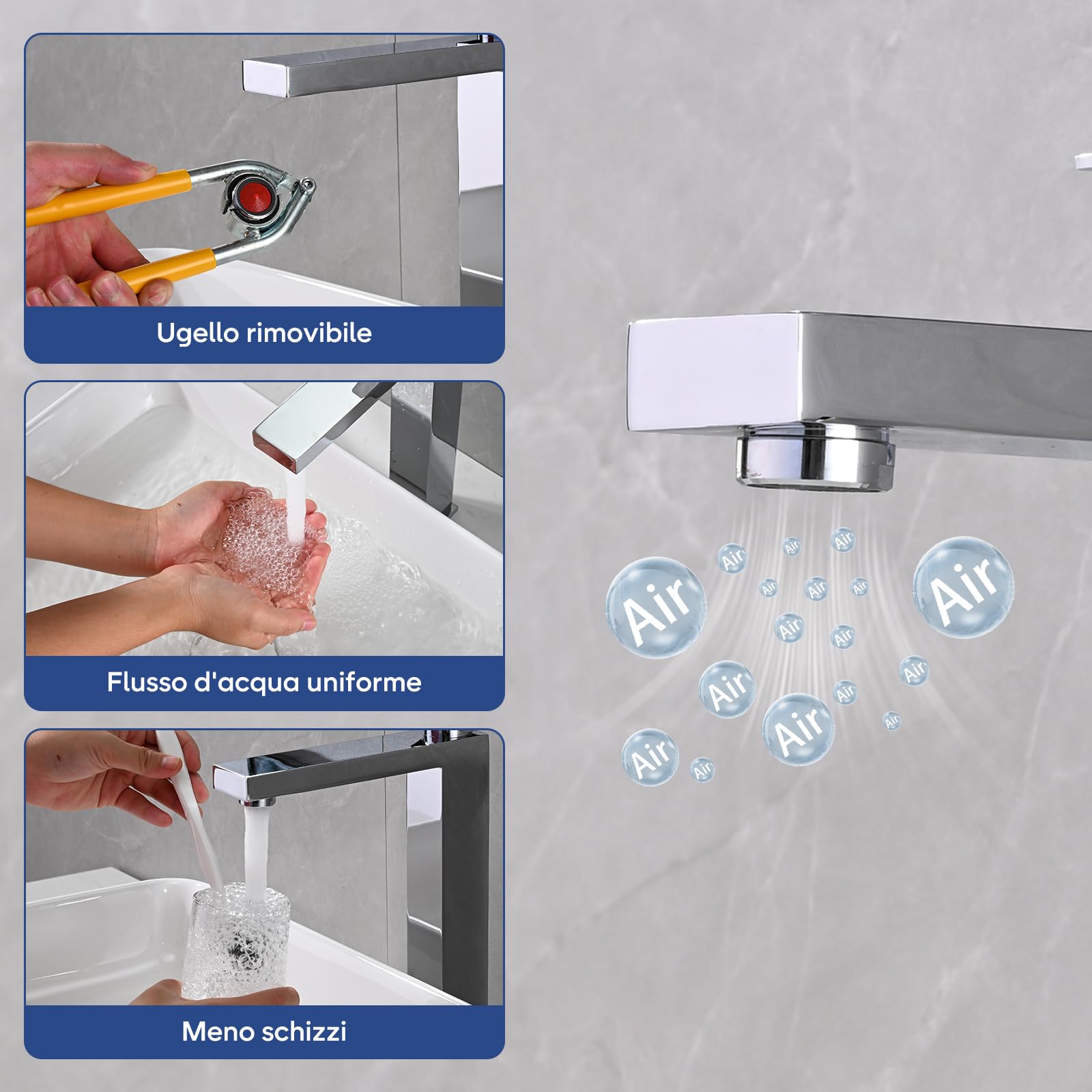Rubinetto da Bagno Cromato, Miscelatore Lavabo Alto, Rubinetto Lavabo per Bagno, Miscelatore Acqua Calda e Fredda Regolabile, Acciaio Inossidabile (Argento)