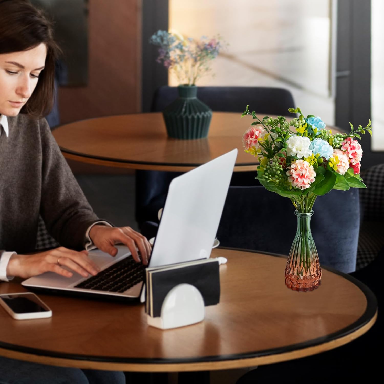 Vintage Glass Bud Vases, Set of 5 – Gradient Green Small Flower Vases for Wedding, Party, and Home Decoration - Image 7