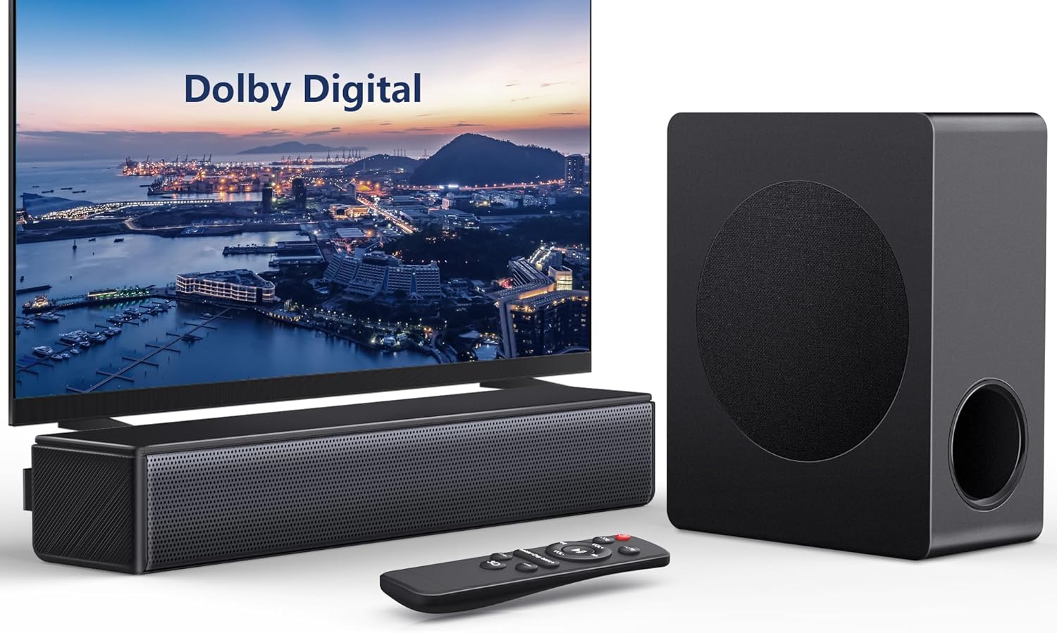 TV Speaker, 2.1 CH Soundbar with Subwoofer, 200W Dolby Digital Sound Bar for TV, Home Theater Audio System with HDMI eARC, Bluetooth, Remote Control, Surround Sound for Smart TV, Projector, Gaming