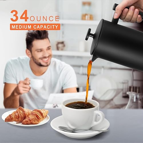 Miniatura 10 de Secura - Cafetera de prensa francesa de acero inoxidable 304 con 2 filtros adicionales