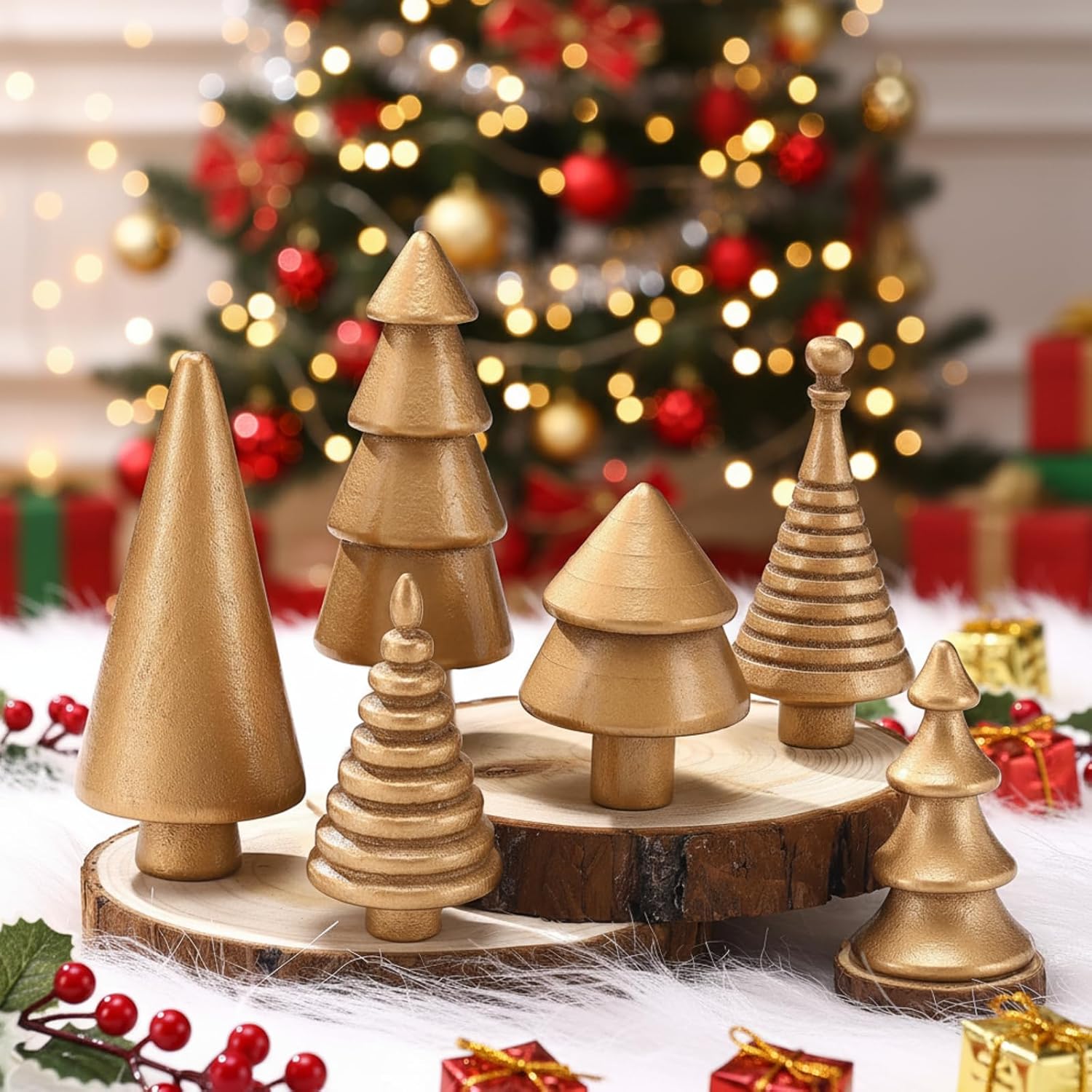 Namalu 6 Pcs Mini Wooden Christmas Trees for Crafts Farmhouse Wood Christmas Trees Small Figurines Vintage Tiny Xmas Table Centerpiece Rustic Unfinished Tabletop for DIY Craft Art Decoration(White)