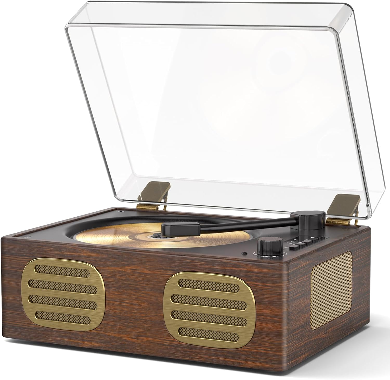 CD Player Portable, Retro CD Player with HiFi Speakers, Bluetooth Input/Output, Rechargeable Small CD Players for Home with LED Screen Display, USB Playback, AUX-in, Headphone Jack, Walnut