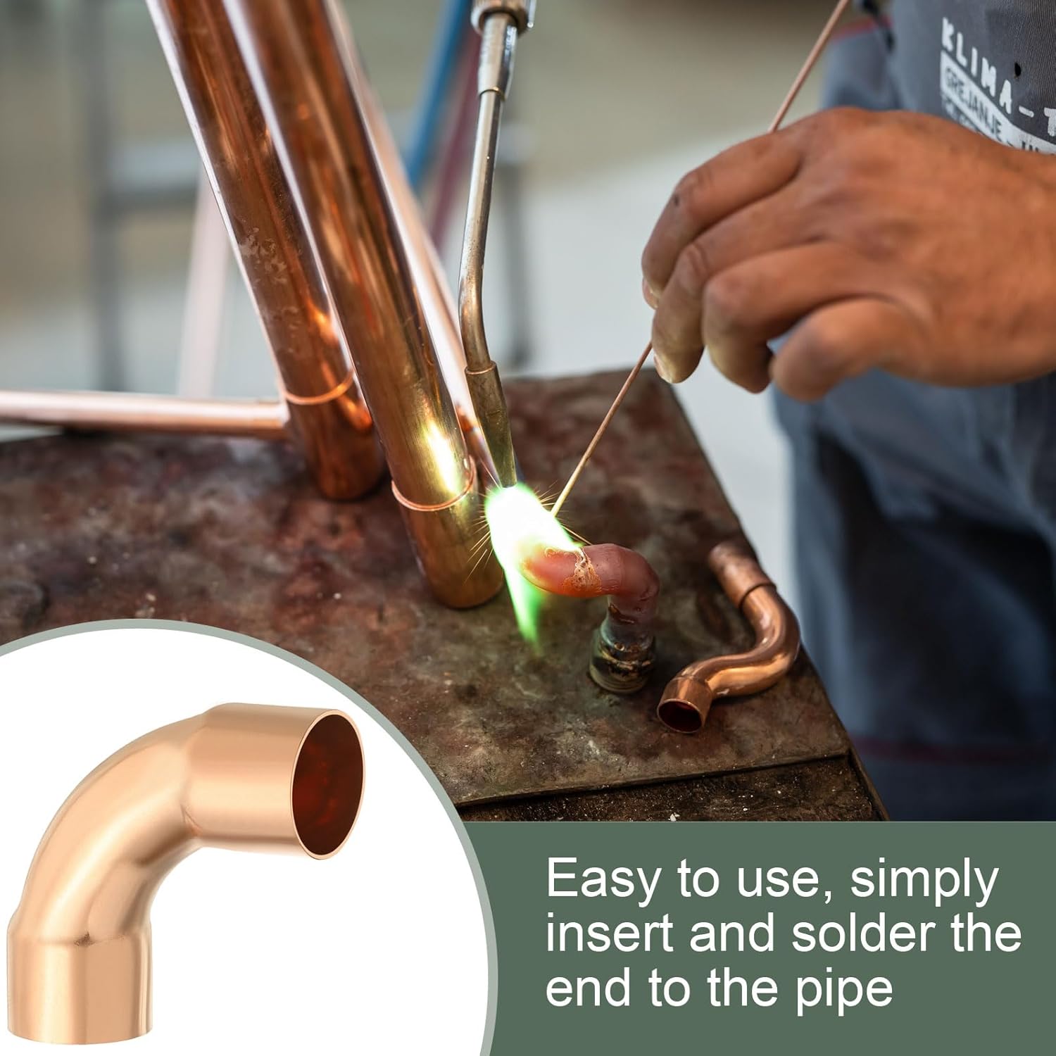 YOKIVE 5 Pcs Elbow Copper Fitting, 90 Degree Copper Pipe Fitting C x C Long Radius Tube Connector, Great for HVAC Refrigeration (5/8" Nominal Size)