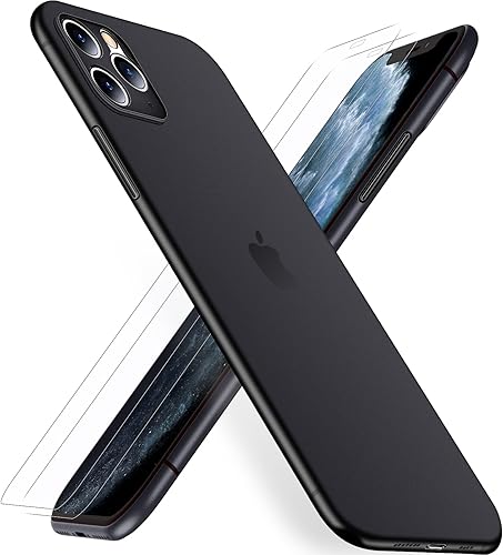 Dataroad - Funda delgada para iPhone 11 Pro papel fino 0.008 in, 5.8 pulgadas, con 2 protectores de pantalla de vidrio templado, transparente que se