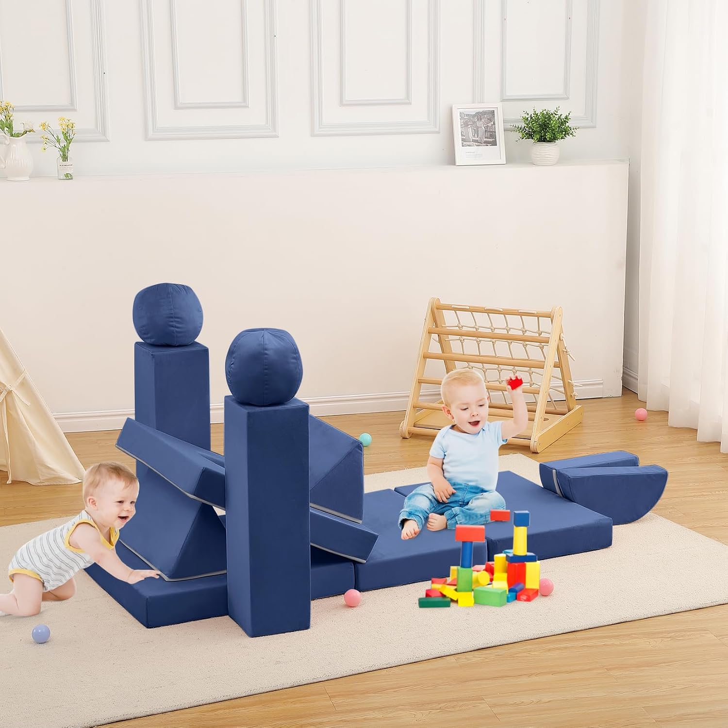 GarveeLife Kids Bed Extendable Sofa with 12 Modules Futon Foldable Furniture for Nursery Bedroom Playroom